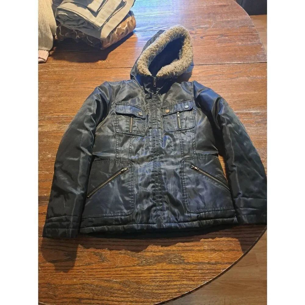 Jr Small Limited Too Black Long Sleeve Front Zip Hooded Jacket Coat
